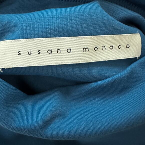 Susana Monaco Cutout Long Sleeve Mock Neck Mini Dress Blue S NWT Cocktail Party - Picture 10 of 12